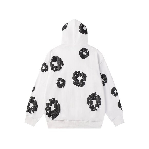 Denim Tears White Embossed Loose-fitting Hooded Sweatshirt with Kapok Flower Pri - Picture 2 of 8